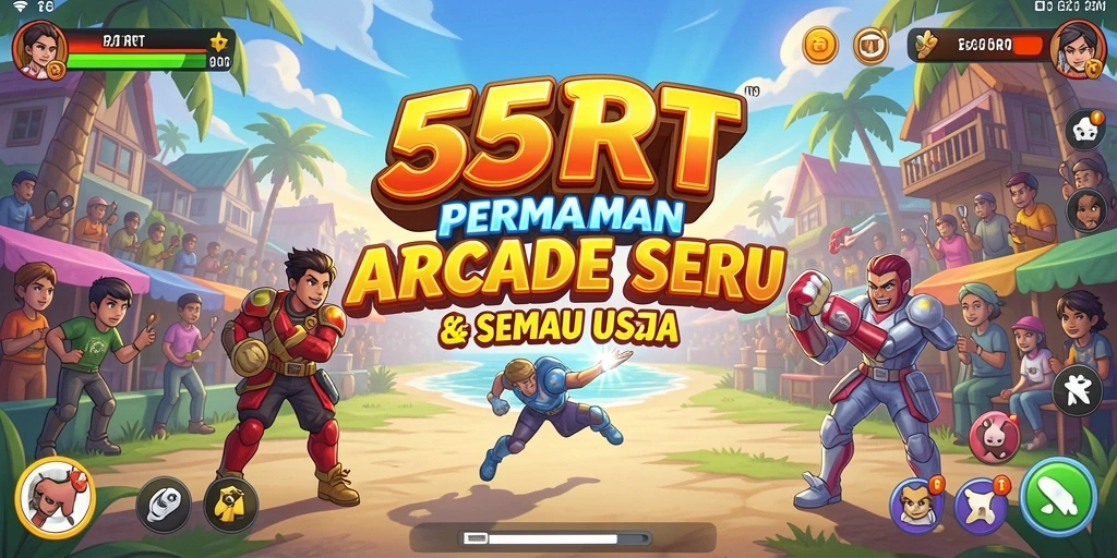 Tampilan gameplay 55RT yang seru dengan rintangan berwarna-warni.