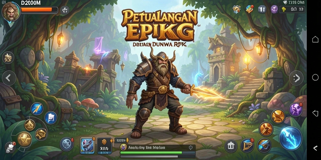 Screenshot D200M menampilkan pertarungan seru di dunia RPG.