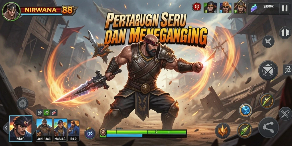 Tampilan tangkapan layar NIRWANA88 menunjukkan pertarungan seru antar karakter.