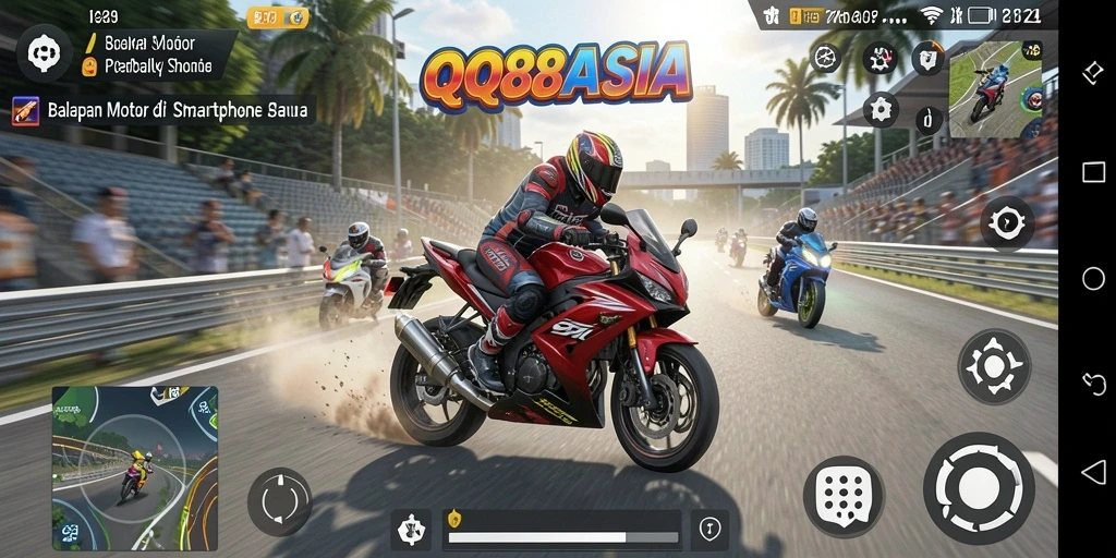 Gameplay seru di QQ88ASIA dengan motor balap cepat.