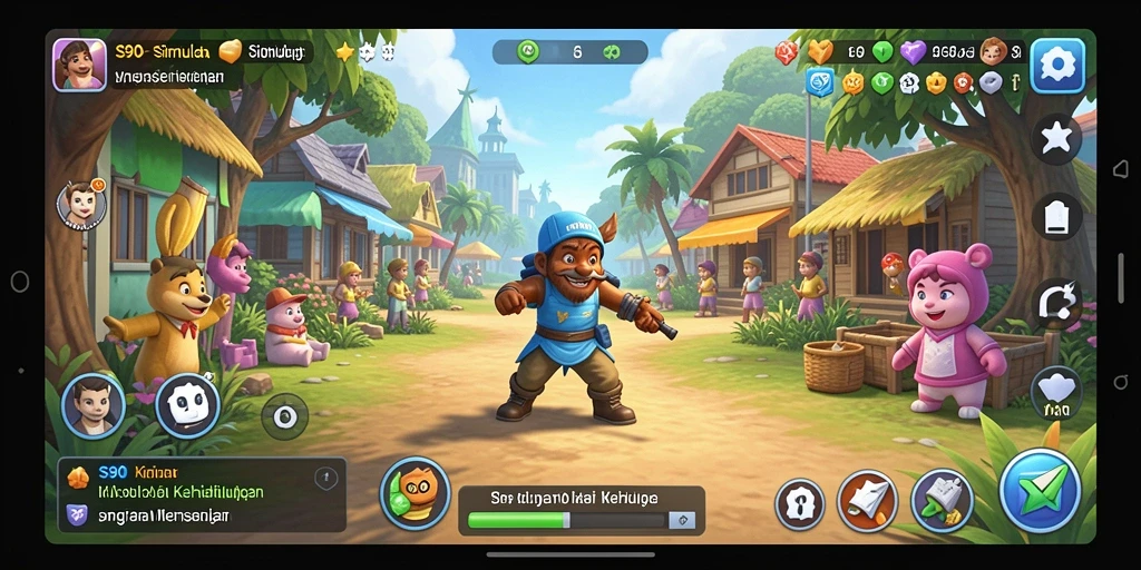 Screenshot gameplay S80 menunjukkan kehidupan sehari-hari yang interaktif.