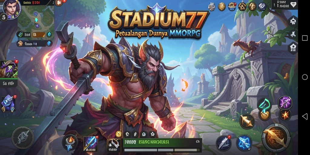 Tangkapan layar permainan STADIUM77 menampilkan aksi penuh semangat dalam MMORPG.