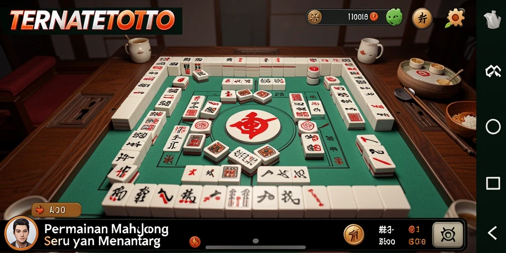 Screenshot gameplay TERNATETOTO menampilkan ubin Mahjong berwarna-warni.